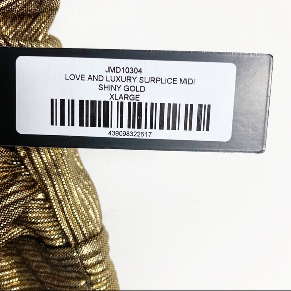 Lulu’s | Love and Luxury Gold Surplice Midi Dress - Picture 10 of 11